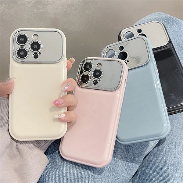 Casos de telefone celular chapeamento de luxo grande câmera de janela protetora doce cor soft case para iphone 15 14 pro max 13 12 11 capa de silicone bonito 231021