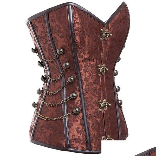 Bustiers Korsetts Steampunk-Korsett mit Verschlussverschlüssen/Kette Stahlknochen Taillentraining Gothic Bustier Rundschnalle Body Shaper Pl Dhzdw