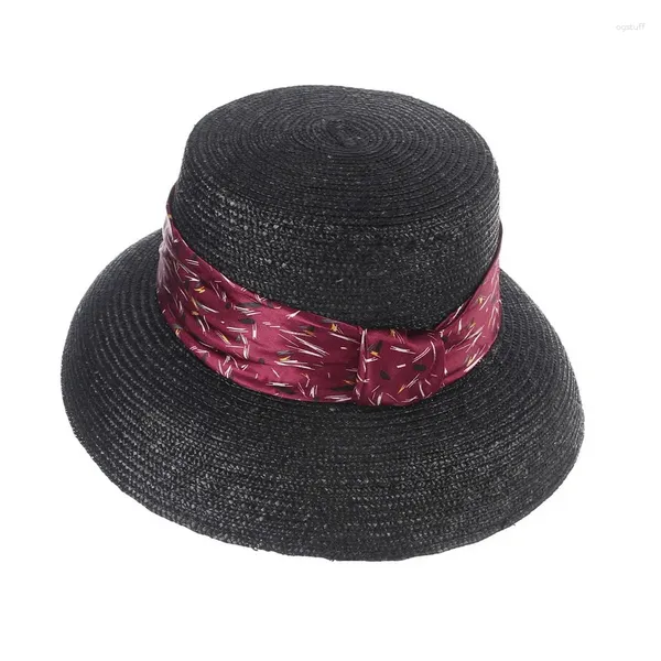 Berretti Cappello da sole da donna Spiaggia estiva Fiore di paglia Nastro Decorazione Donna Paglietta Vacanza Vacanza Goccia