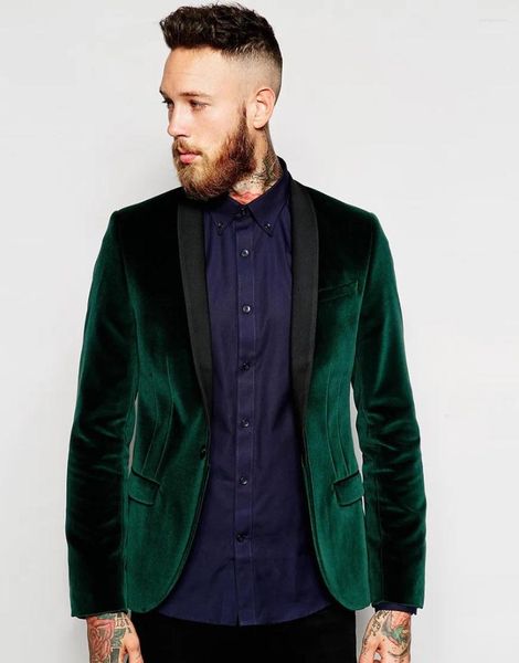 Abiti da uomo Groomsmen Scialle Nero Risvolto Smoking dello sposo Velluto Verde Giacca da uomo Matrimonio Uomo (Giacca Pantaloni Cravatta Fazzoletto) B895