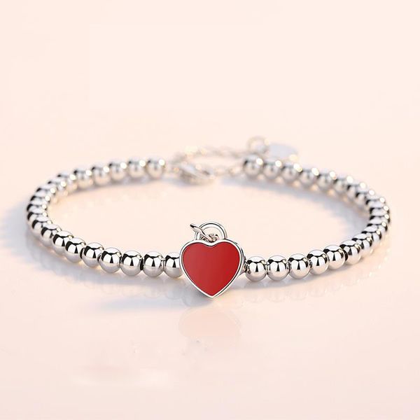 Bracciale Donna Argento Sterling Semplice Studente Mori's Best Friend Coppia Perline d'argento Perline tonde Ragazza Cuore Regalo di compleanno Bracciale Gioielli