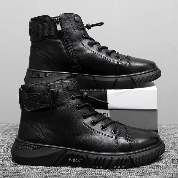 Scarpe sportive in pelle da uomo alla caviglia in PU nero Autunno Inverno Comode stivali alti con plateau moda casual uomo testa tonda 23102 80