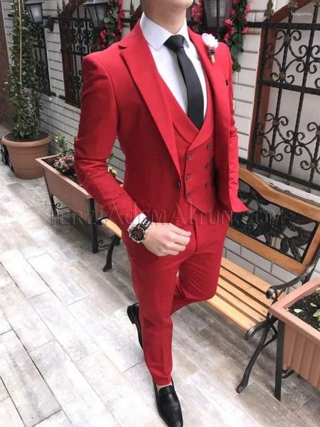 Abiti da uomo Custom Made Uomo Rosso Smoking dello sposo Notch Risvolto Groomsmen Matrimonio Uomo 3 Pezzi (Giacca Pantaloni Gilet Cravatta) C896