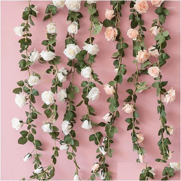 Flores decorativas grinaldas flores decorativas artificial rosa videira 6.5ft falso seda pendurado flor guirlanda y planta para casamento em casa p dhql2