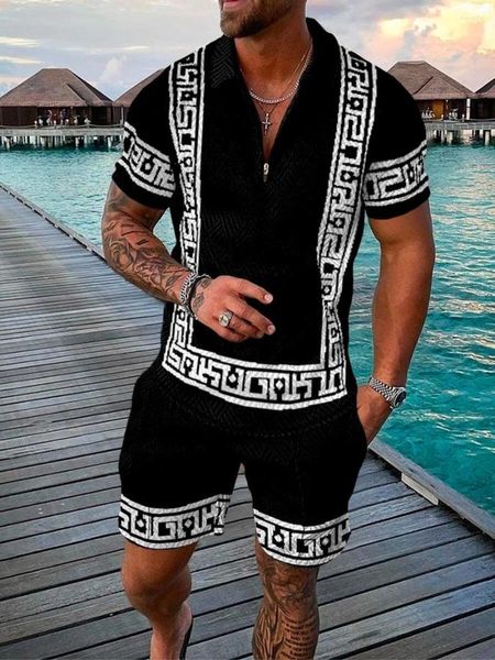 Männer Trainingsanzüge Männer Set Streetwear 3D Printin Art Sleeve Polo Sirt Sorts Anzug Sommer Fasion Sportswear Clotin Sirts Für