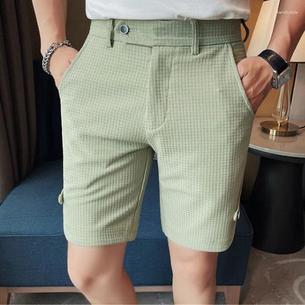 Herren Shorts Männer Sommer Koreanische Mode Business Casual Chino Büro Waffel Atmungsaktive Kleidung Einfarbig 36