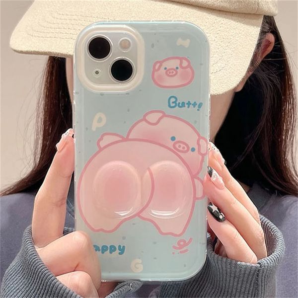 Casos de telefone celular ins coreano engraçado 3d porco hip soft case para iphone 15 14 13 12 11 pro max x xr xs bonito adorável à prova de choque capa funda 231021