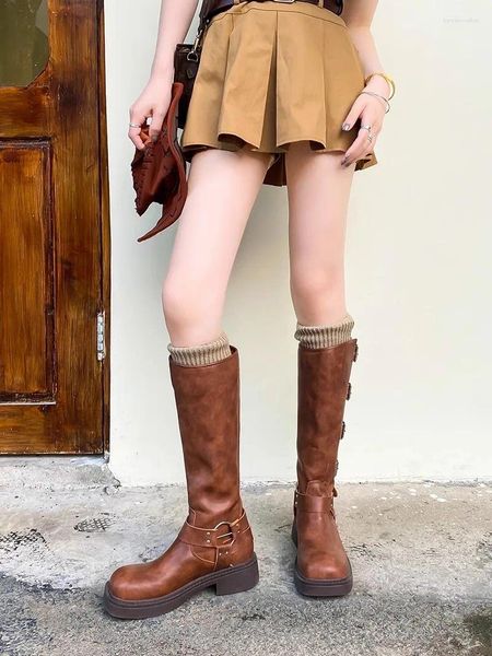 Stivali WTEMPO Donna Inverno Sopra il ginocchio Tacchi in pelle scamosciata di qualità Lungo Comfort Bottoni quadrati Mujer Stivali alti alla coscia Botas