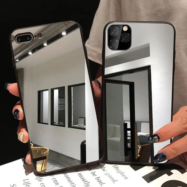 Capas de telefone celular Black Edge Mirror Case para iPhone 15 14 13 12 11 Pro Max XS Max XR Soft TPU Protetor 7 8Plus 231021