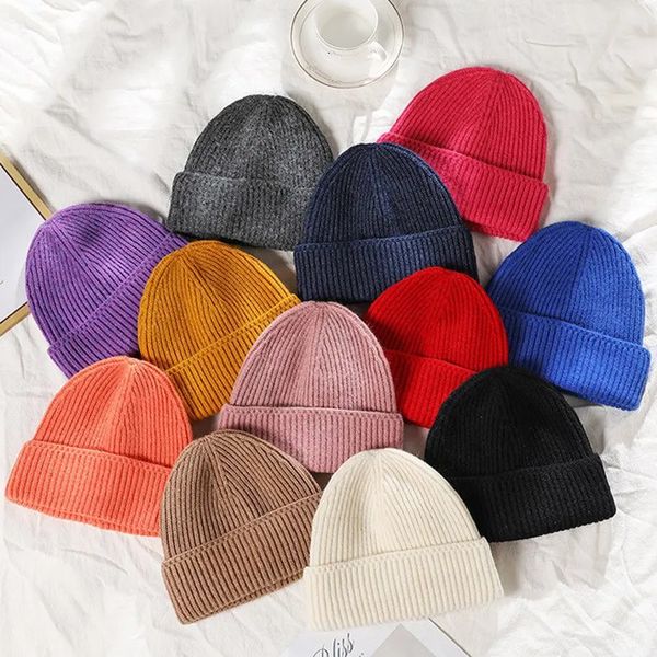 Large bord chapeaux seau version coréenne couleur unie tricot garder au chaud femmes bonnet automne hiver curling unisexe hommes tricoté chapeau crâne casquette 231020