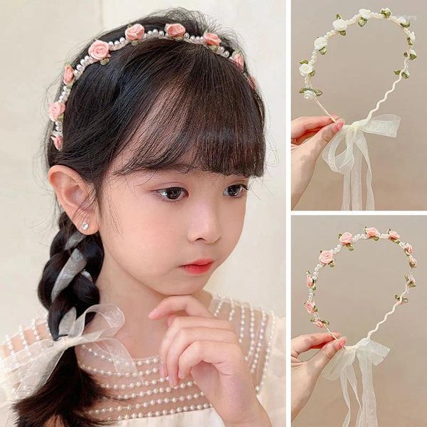 Haarschmuck Süße Perle Blume Haarband Prinzessin Mädchen Gaze Satin Kranz Stirnband Kinder Hoop