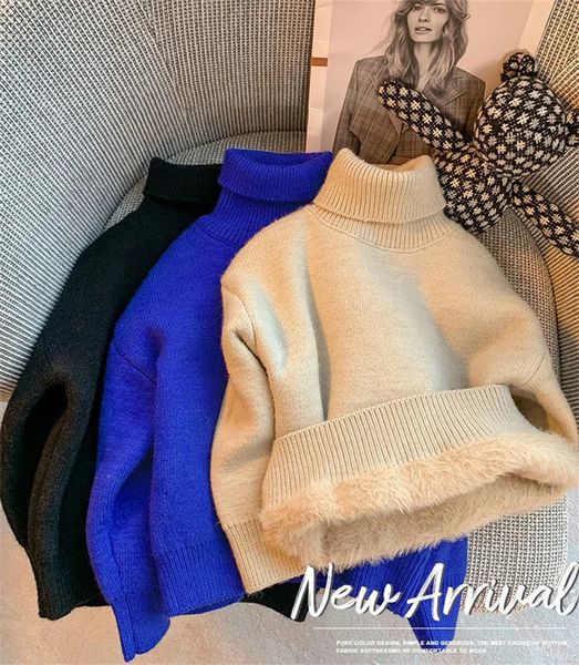 Кардиган, осенне-зимний свитер, флисовый вязаный пуловер для мальчиков, детская теплая повседневная водолазка, детские топы, детская рубашка с холодным низом 231021