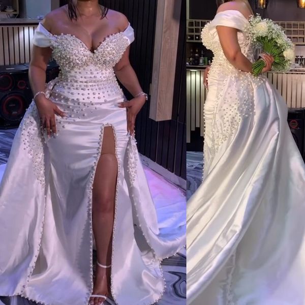 Beyaz Denizkızı Gelinlik Gelinlikleri Omuz Katmanlı Ruffles Şapel Tren Robe De Soiree Mariage 328 328