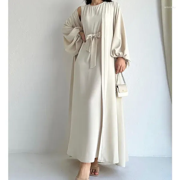 Roupas étnicas Muçulmanas Mulheres Vestido Define Moda Lace-up Cintura Solta Túnica Longas Vestes Modest Duas Peças Islâmicas Abaya Femme