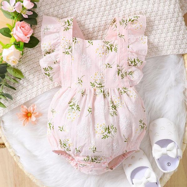 Macacão infantil bebê meninas verão manga macacão criança roupas floral playsuit nascido roupas 0-24 meses