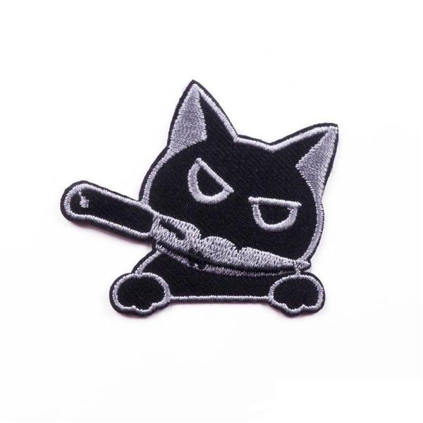 Noções de ferro faca de mordida de gato preto bordado animais fofos apliques adesivos para roupas mochilas acessório diy entrega direta