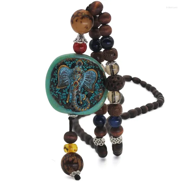 Colares Pingente Vintage Étnico Strand Wood Bead Colar para Mulheres Nepal Retro Elefante Camisola Cadeia Outono Inverno Joker Neck Jóias