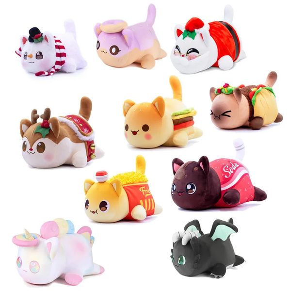 Muñecos de peluche Meows Aphmau Doll Coca-Cola Papas fritas Hamburguesas Pan Sandes Comida Gato Plushie Almohada para dormir Regalos de Navidad para niños 231020