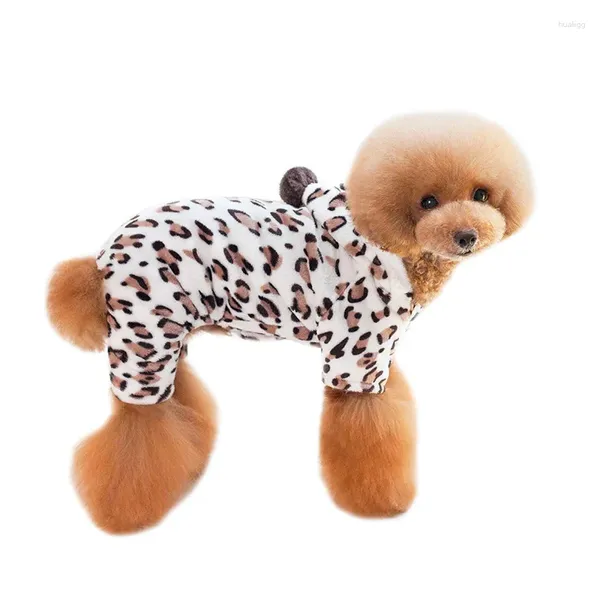 Köpek Giyim Giysileri Sonbahar Kış Mercan Polar Pet Giyim Kedi Tulum, Şapka Leopar Teddy ile Küçük Büyük Köpek Moda Kıyafet