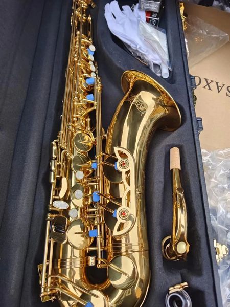 Saxofone tenor profissional dourado, de alta qualidade, banhado a ouro, gravação profunda, padrão fino, saxofone tenor, instrumento de jazz 01