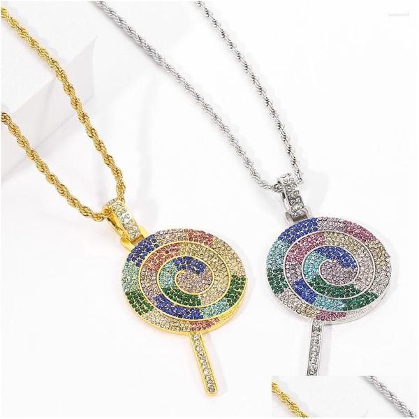 Collares colgantes Collares colgantes Cristal Mticolor Lollipop Collar Mujeres Hombres Hip Hop Rock Estilo Brillante Moda Rapero Partido Jewelr DHZGU