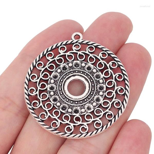 Anhänger-Halsketten, 5 x tibetisches Silber, groß, hohl, offen, filigran, rund, Charms-Anhänger, blanko, 10 mm Cabochon-Fassung für die Halskettenherstellung