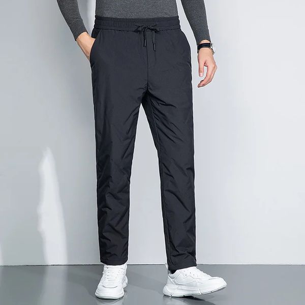 Herrenhose Winter Herren schwarze Gänsedaunen leichte dicke Thermo-Pufferhose elastische Taille warme gerade bequeme gemütliche Kleidung 231020