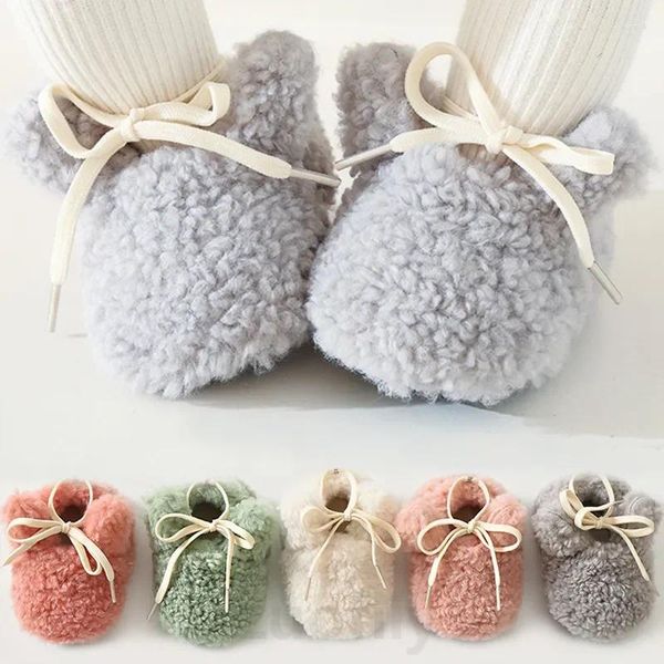 Зимние детские зимние сапоги для первых ходоков для детей от 0 до 2 лет, теплые цвета кораллового флиса, домашняя противоскользящая резиновая подошва, утепленная мягкая обувь для младенцев, рожденных для малышей