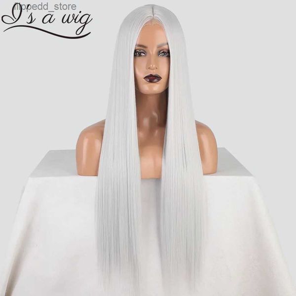 Perucas sintéticas I's a wig Long Straight Grey Wig Perucas sintéticas para mulheres loira preta cor laranja parte média peruca cosplay fibra resistente ao calor Q231021