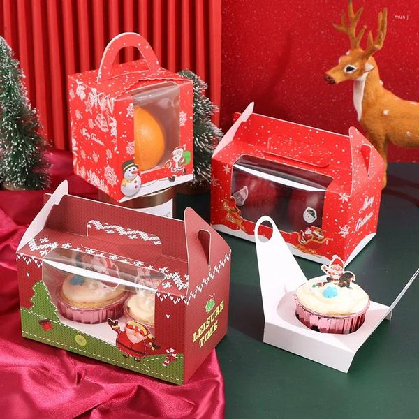 Confezione regalo 6 pezzi Scatola di carta con finestra Scatole per dolcetti natalizi Cupcake Muffin Torta Confezione per alimenti Decorazioni per feste di compleanno di Natale