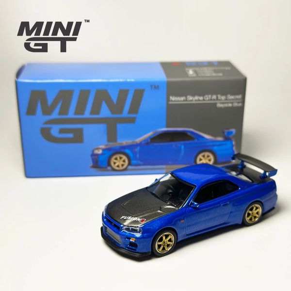 Modello pressofuso MINIGT 1 64 Skyline GTR R34 Top Secret Bayside Blu modello di auto in lega MGT531 231021