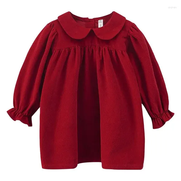 Abiti da ragazza Arrivo Autunno Inverno Abito intero per bambino Neonate Velluto a coste rosso Principessa per bambini 1 ° compleanno Partywears