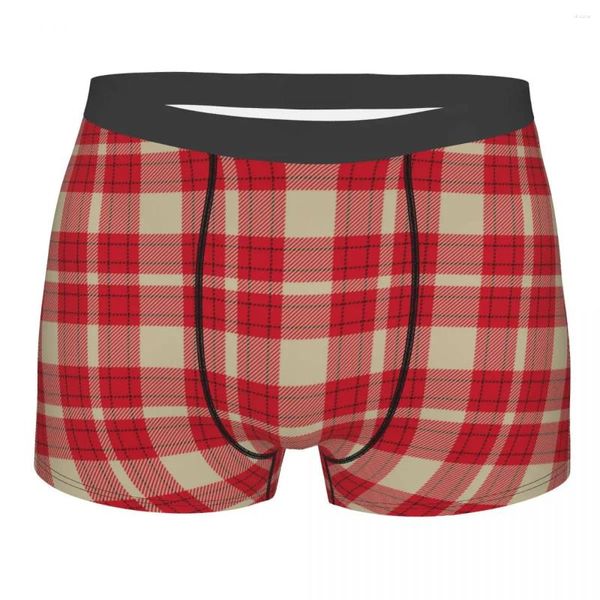 Cuecas Humor Boxer Shorts Calcinhas Briefs Homens Natal Check Xadrez Cueca Soft para Homme S-XXL