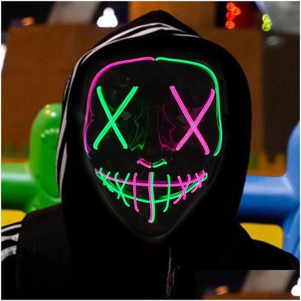 Maschere per feste Led Glow Nero Maschera a forma di V Luce fredda Halloween Fantasma Step Dance Divertimento Elezioni Anno Festival Giochi di ruolo Abbigliamento Suppli Dh857