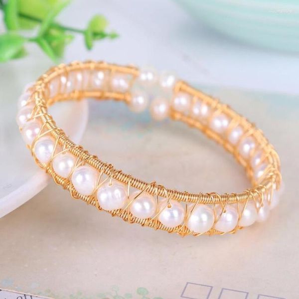 Bangle Luz Amarelo Ouro Cor Fio Envoltório Empilhável Imitação Pérola Aberto Ágatas Vermelhas Moda Jóias