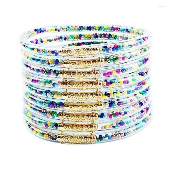 Armreif Armreif 9 Teile/satz Gefüllte Gelee Armreifen Set Mode Weiche Gold Pulver Buddha Armband Sile Tube Glitter Armbänder Schmuck Armbänder Dh9Wl