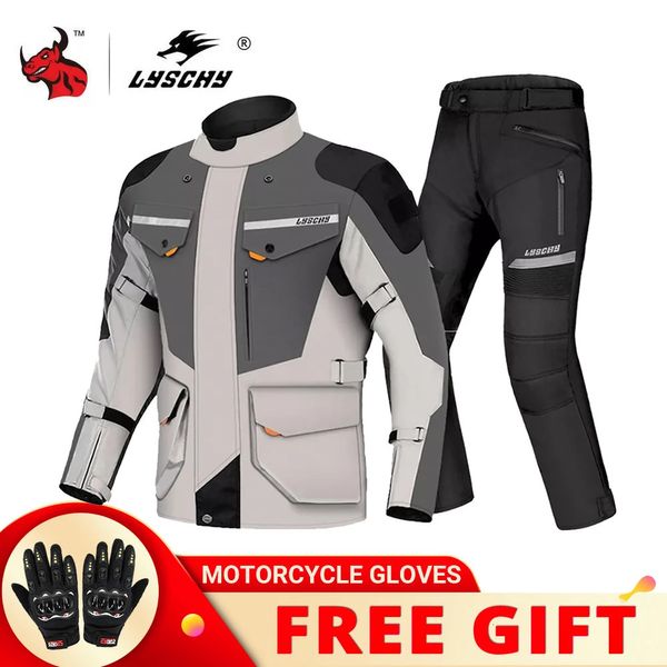Jaquetas masculinas Lyschy motocicleta jaqueta calças terno à prova de frio impermeável inverno homens moto equitação moto jaqueta protetora engrenagem armadura roupas 231020