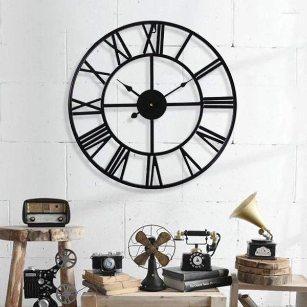Настенные часы, домашний декор, цифровые часы, черный железный римский металл, ретро-арт, круглый фон для гостиной