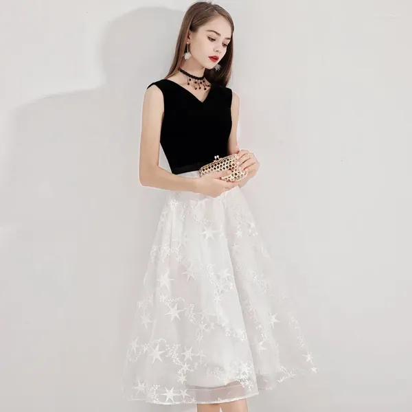 Partykleider DongCMY Schwarzes Abendkleid für Frau 2023 Cocktail Elegantes Bankett Dünnes mittellanges Mädchen jährliches kleines Kleid