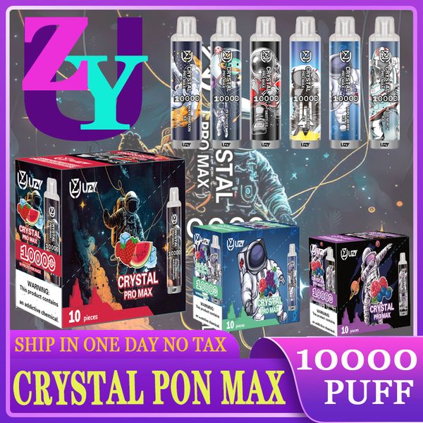 FU Original Uzy Crystal Pro Max 10000 Puff 10000 Одноразовые электронные сигареты 1,2 Ом сетчатая катушка 16 мл батареи стручка перезаряжаемая затяжка 10K 0% 2% 3% 5% Vape Pen 10k Puffs Crystal