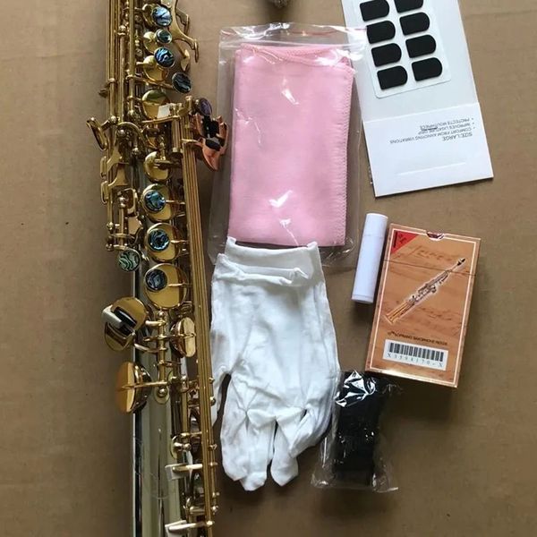 Saxofone de alta qualidade original, estrutura 875, afinado em b, cobre branco, banhado a ouro, tom profissional, sax soprano