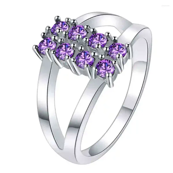 Cluster Ringe Großhandel Ring für Frauen Mann S925-Sterling Silber Überzogene Modeschmuck Lila Zirkon Stein Kristall Finger Paar AR316