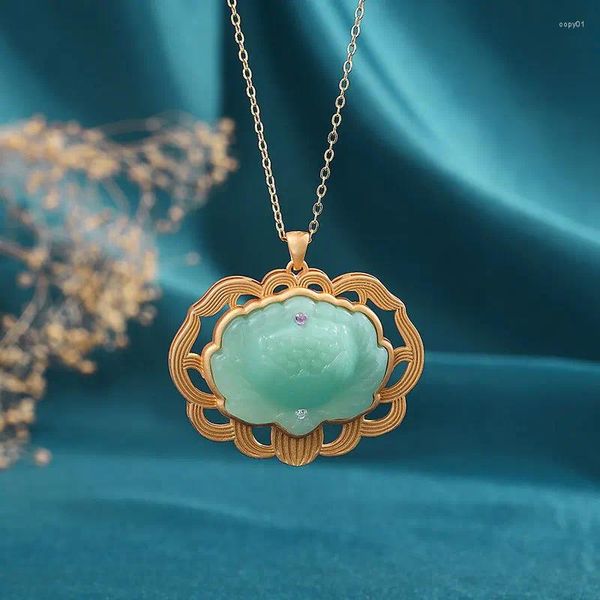 Colares de pingente estilo chinês han traje acessórios para meninas antigas hetian jade lótus colar