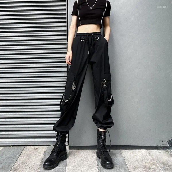 Pantaloni da donna Punk Cargo oversize da donna Streetwear Catena nera Harajuku Pantaloni stile street coreano Hip Hop femminile