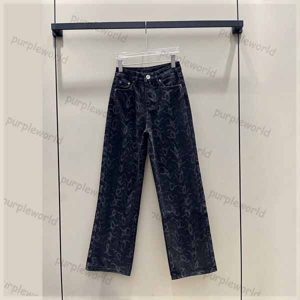 Jeans für Damen, Designer-Jeans mit Monogramm-Print, gerades Bein, lockere, stilvolle schwarze Jeanshose