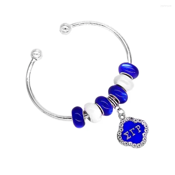 Armreif Europäische Stile große Löcher Blau weiße Perlen C Griechisch Buchstaben Sigma Gamma Rho Sorority Manschettenknempeln Schmuck Schmuck