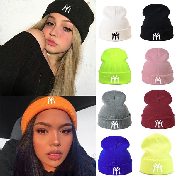 Ampla borda chapéus balde moda malha para mulheres bordado ny beanie chapéu inverno quente homens unisex gorros crânio bonés hip hop 231020