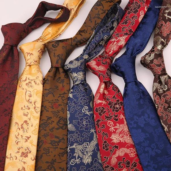 Laços 9cm vintage masculino gravatas formais para festa estilo étnico chinês vermelho pescoço casual flor impressa gravatas