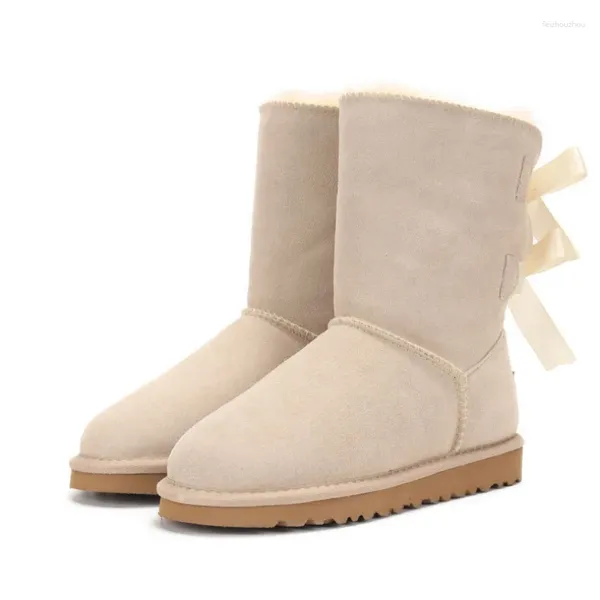 Botas 2023 designer camurça couro sapatos de inverno mulheres senhoras mulher arco sapato tornozelo bota de neve pele luxo bot rosa branco preto