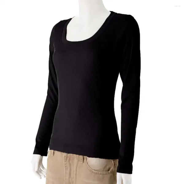 Damenblusen, atmungsaktives Bottoming-T-Shirt, stilvolles, langärmliges Pullover-Oberteil mit U-Ausschnitt, schmal geschnittenes Basic-Shirt mit feinen Nähten